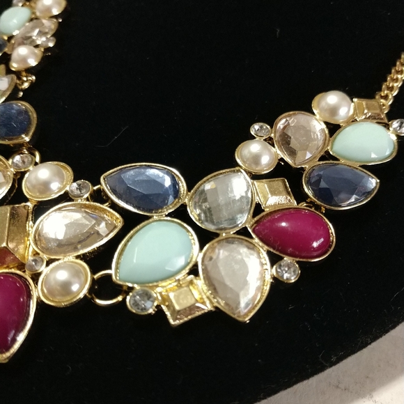 🌈Vintage Statement Necklace Multi Stones Plus Pearls & Rhinestones 24" - Picture 5 of 13